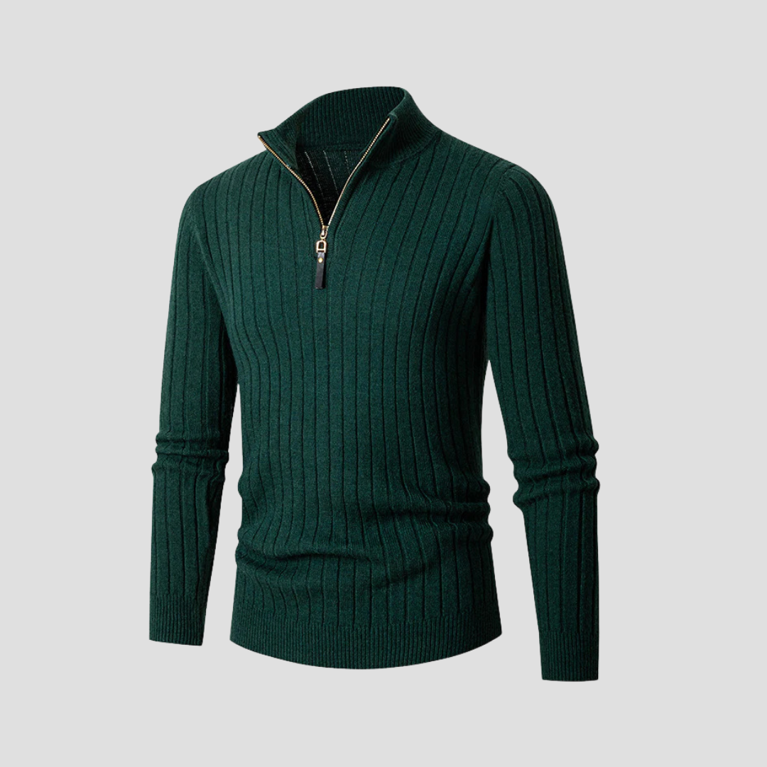 VogeLuxe | Men’s Vertical Rib Quarter-Zip Knit Sweater 4