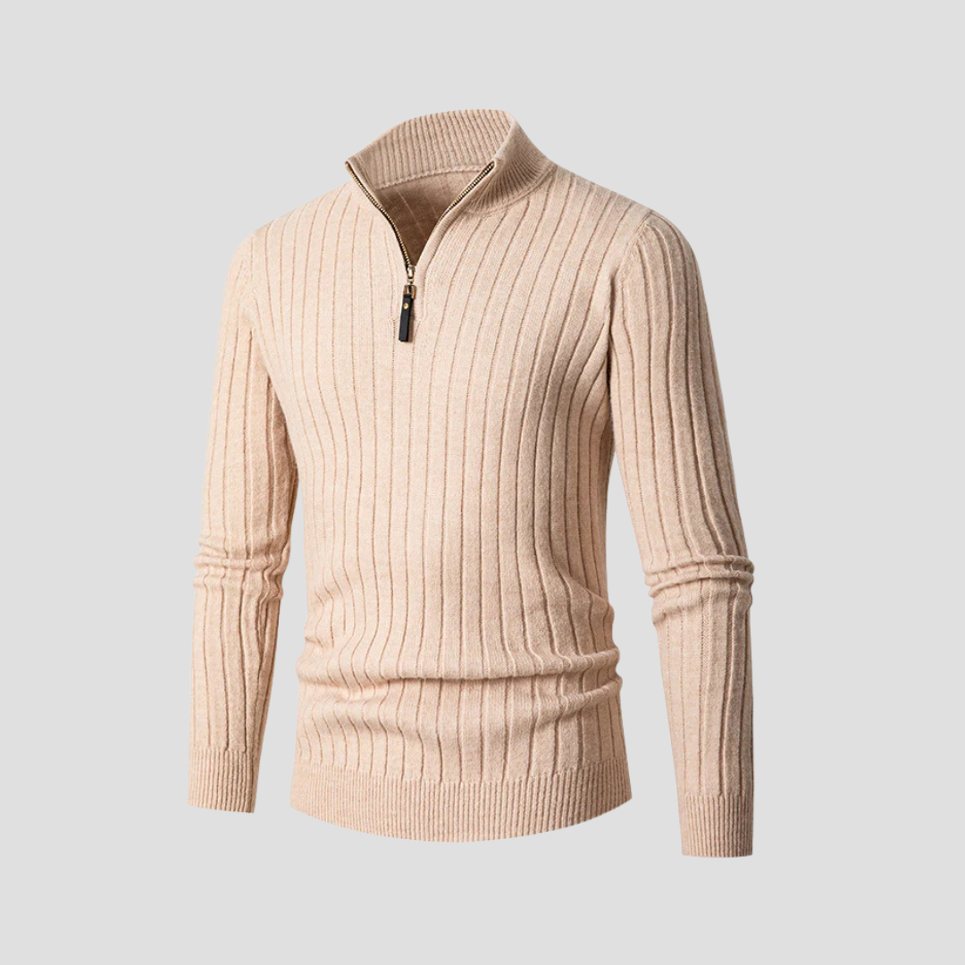 VogeLuxe | Men’s Vertical Rib Quarter-Zip Knit Sweater 5