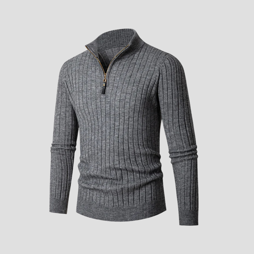 VogeLuxe | Men’s Vertical Rib Quarter-Zip Knit Sweater 6