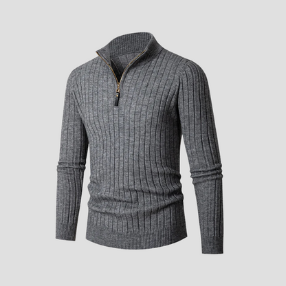 VogeLuxe | Men’s Vertical Rib Quarter-Zip Knit Sweater 6