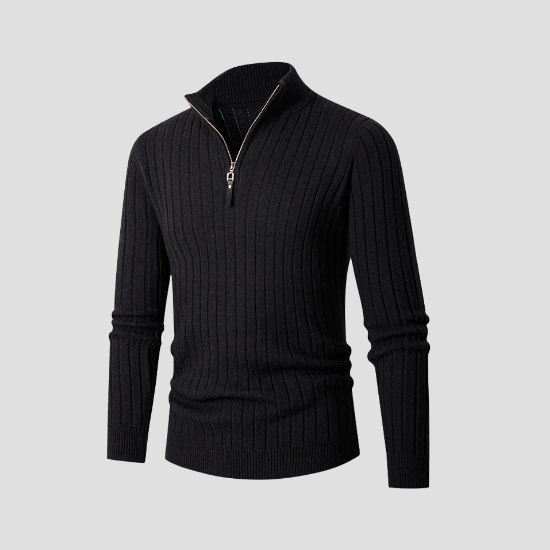 VogeLuxe | Men’s Vertical Rib Quarter-Zip Knit Sweater 7