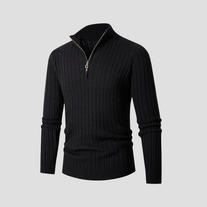 VogeLuxe | Men’s Vertical Rib Quarter-Zip Knit Sweater 7