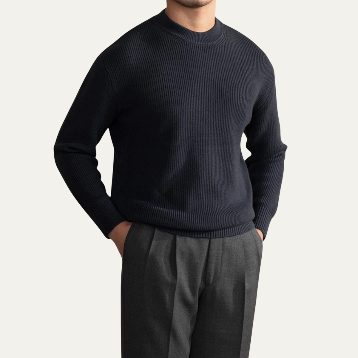 VogeLuxe | Men’s Vertical Ribbed Crewneck Sweater 4