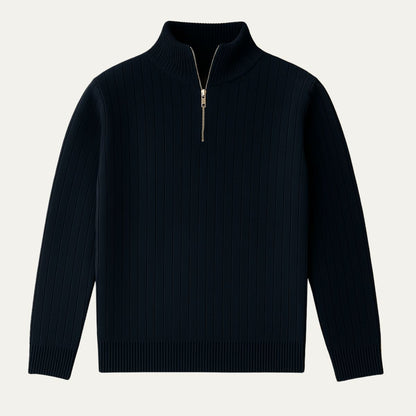 VogeLuxe | Men’s Vertical Ribbed Quarter-Zip Sweater 3