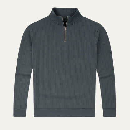 VogeLuxe | Men’s Vertical Ribbed Quarter-Zip Sweater 4