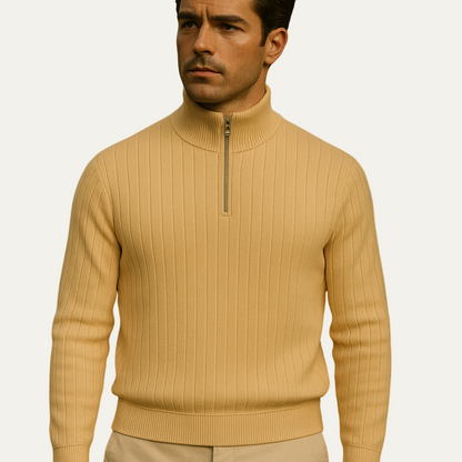 VogeLuxe | Men’s Vertical Ribbed Quarter-Zip Sweater 8