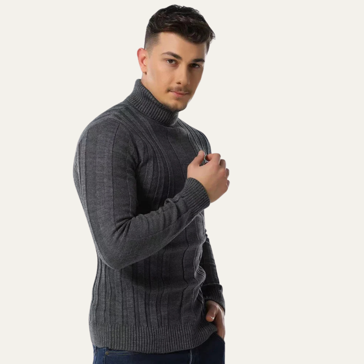 VogeLuxe | Men’s Vertical Ribbed Turtleneck Sweater 1
