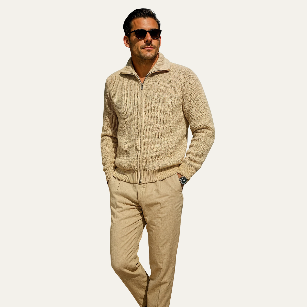VogeLuxe | Men’s Waffle-Knit Full-Zip Cardigan 1
