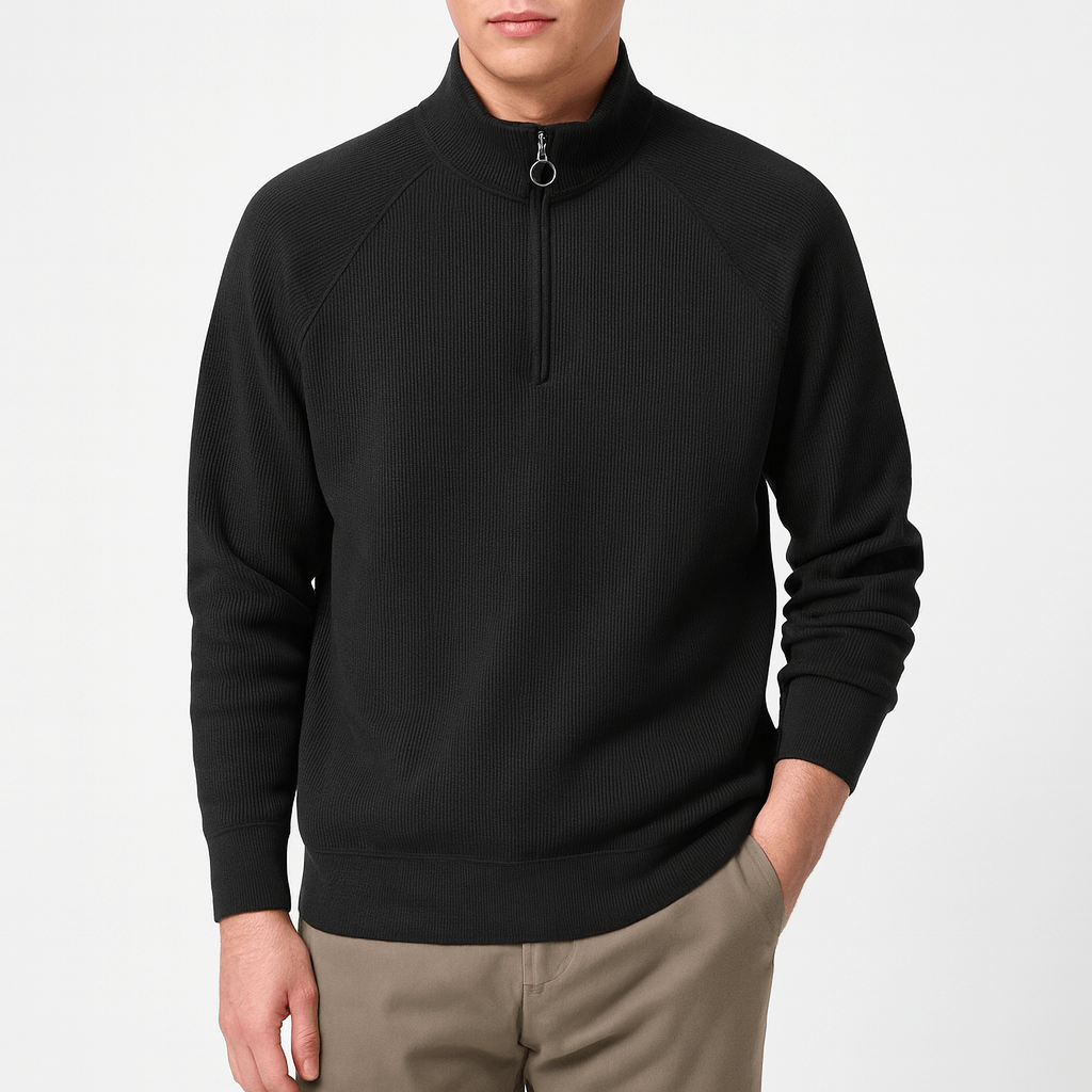 VogeLuxe | Men’s Waffle Cotton Half Zip Pullover 1