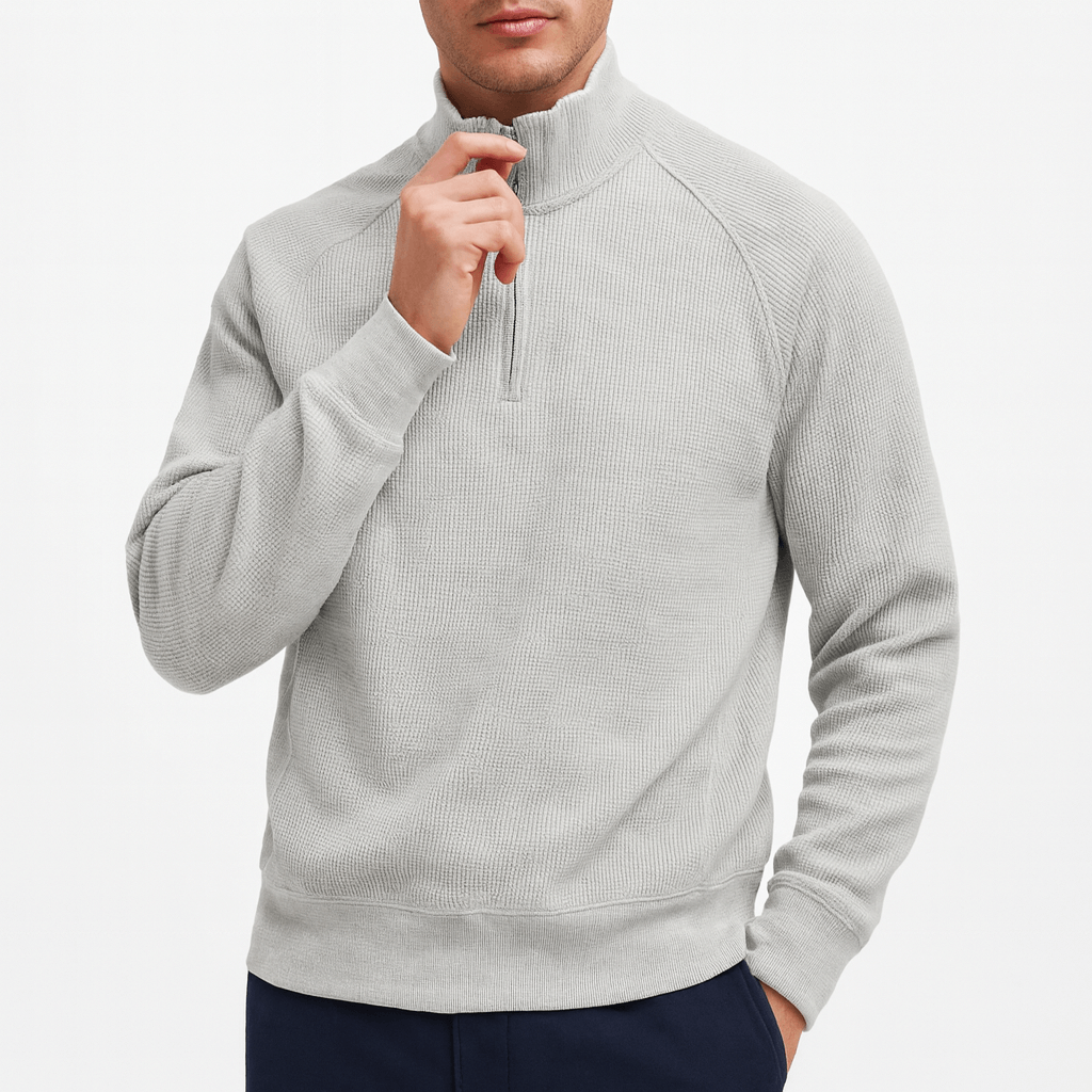 VogeLuxe | Men’s Waffle Cotton Half Zip Pullover 2