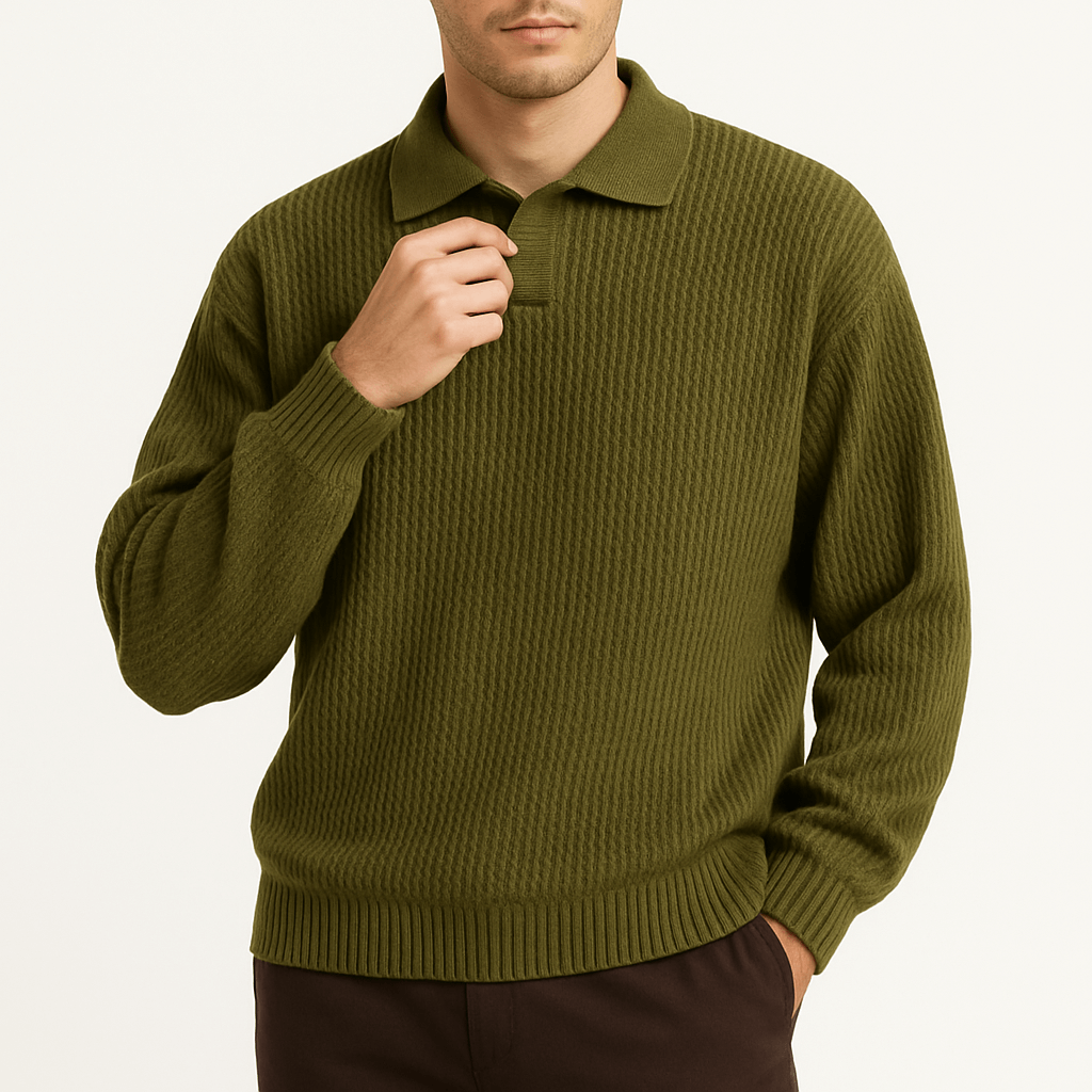 VogeLuxe | Men’s Waffle Knit Polo Sweater 1
