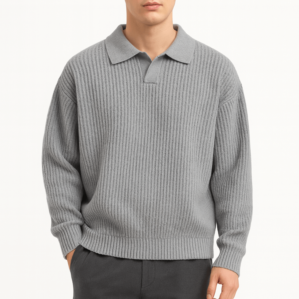 VogeLuxe | Men’s Waffle Knit Polo Sweater 2
