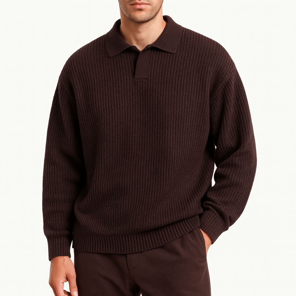 VogeLuxe | Men’s Waffle Knit Polo Sweater 3