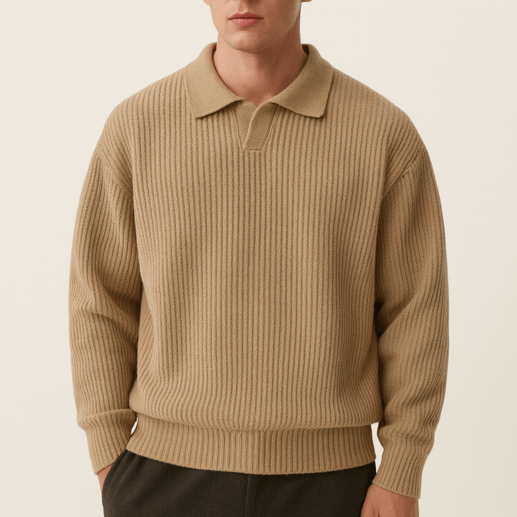 VogeLuxe | Men’s Waffle Knit Polo Sweater 4