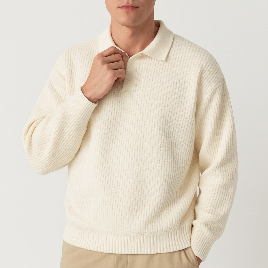 VogeLuxe | Men’s Waffle Knit Polo Sweater 5