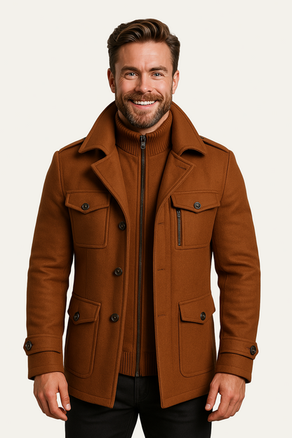 VogeLuxe | Men’s Wool-Blend Short Peacoat with Inner Zip Placket 4