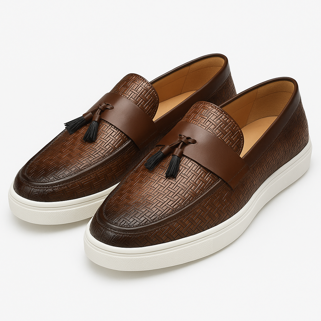 VogeLuxe | Men’s Woven Leather Tassel Loafers 0