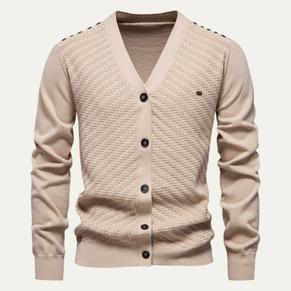 VogeLuxe | Men’s Woven V-Neck Cardigan 0
