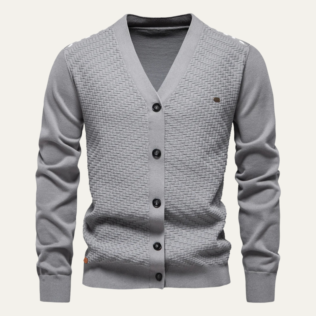 VogeLuxe | Men’s Woven V-Neck Cardigan 5