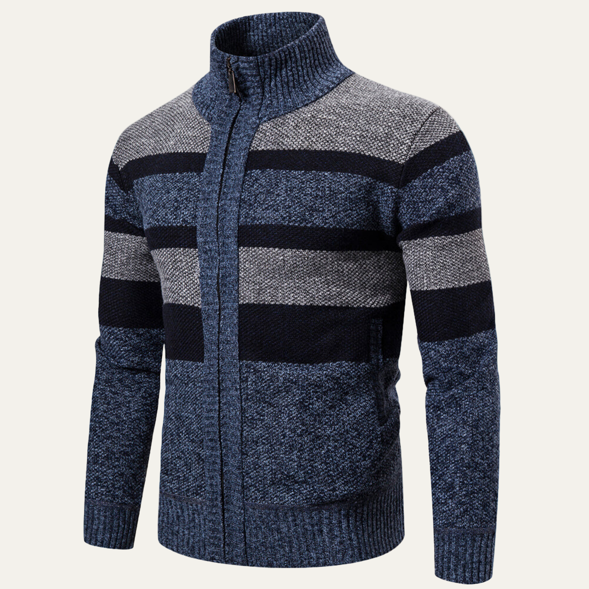VogeLuxe | Men’s Zip-Up Knit Jacket with Striped Pattern 0