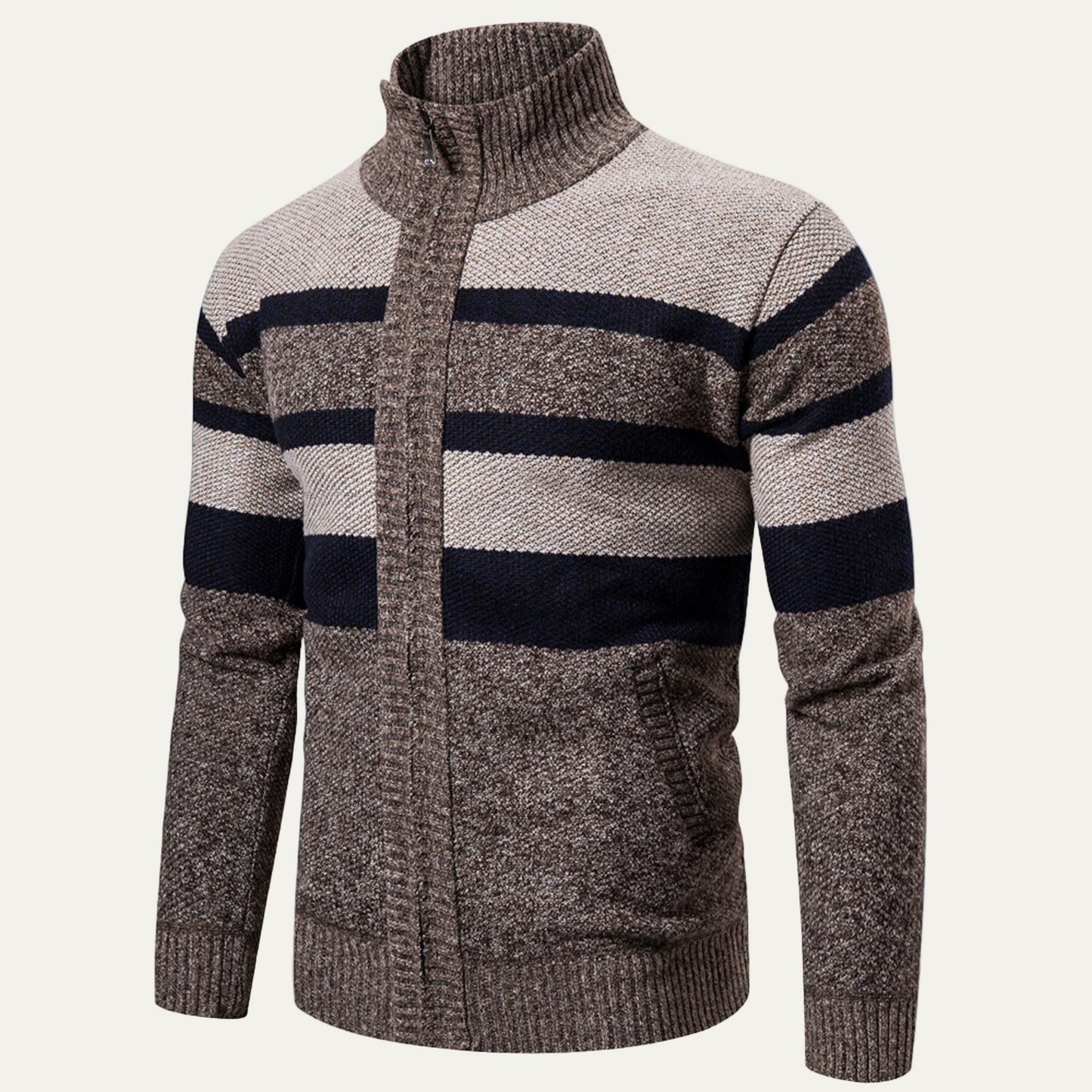 VogeLuxe | Men’s Zip-Up Knit Jacket with Striped Pattern 1