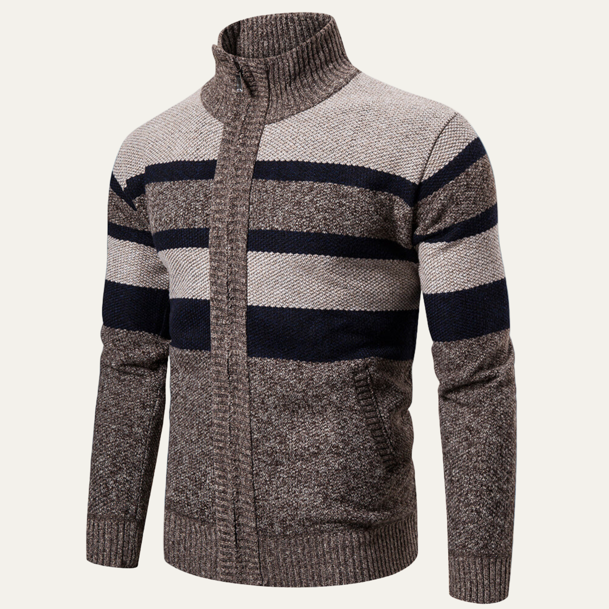 VogeLuxe | Men’s Zip-Up Knit Jacket with Striped Pattern 1