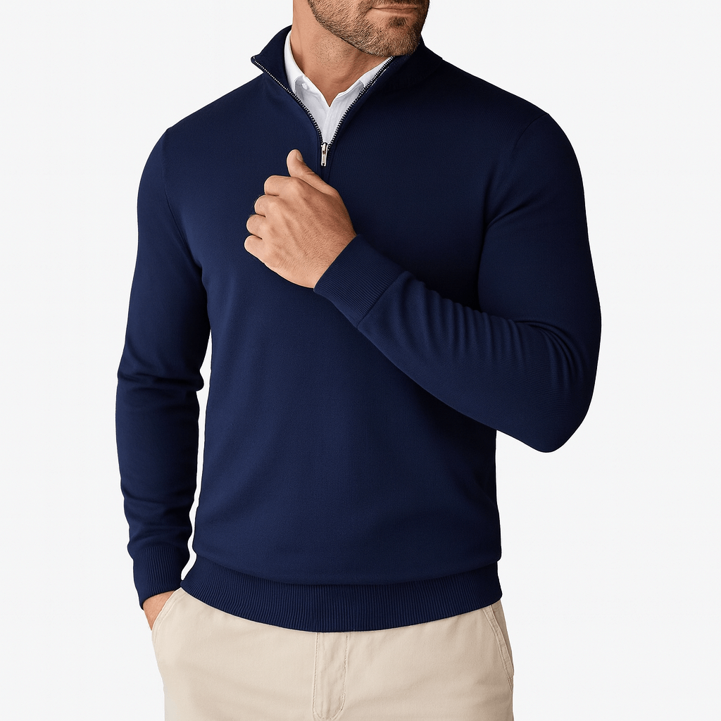VogeLuxe | Men’s Zip-Up Mock Neck Sweater 4