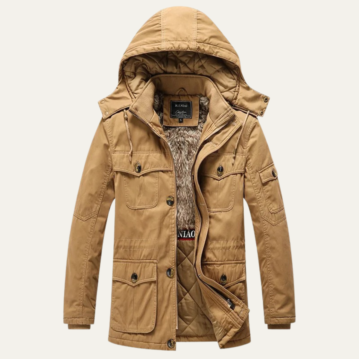 VogeLuxe | Mens Hooded Parka with Faux-Fur Lining 9