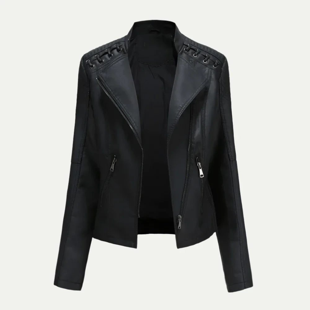 VogeLuxe | Women’s Asymmetric Faux Leather Motorcycle Jacket 0
