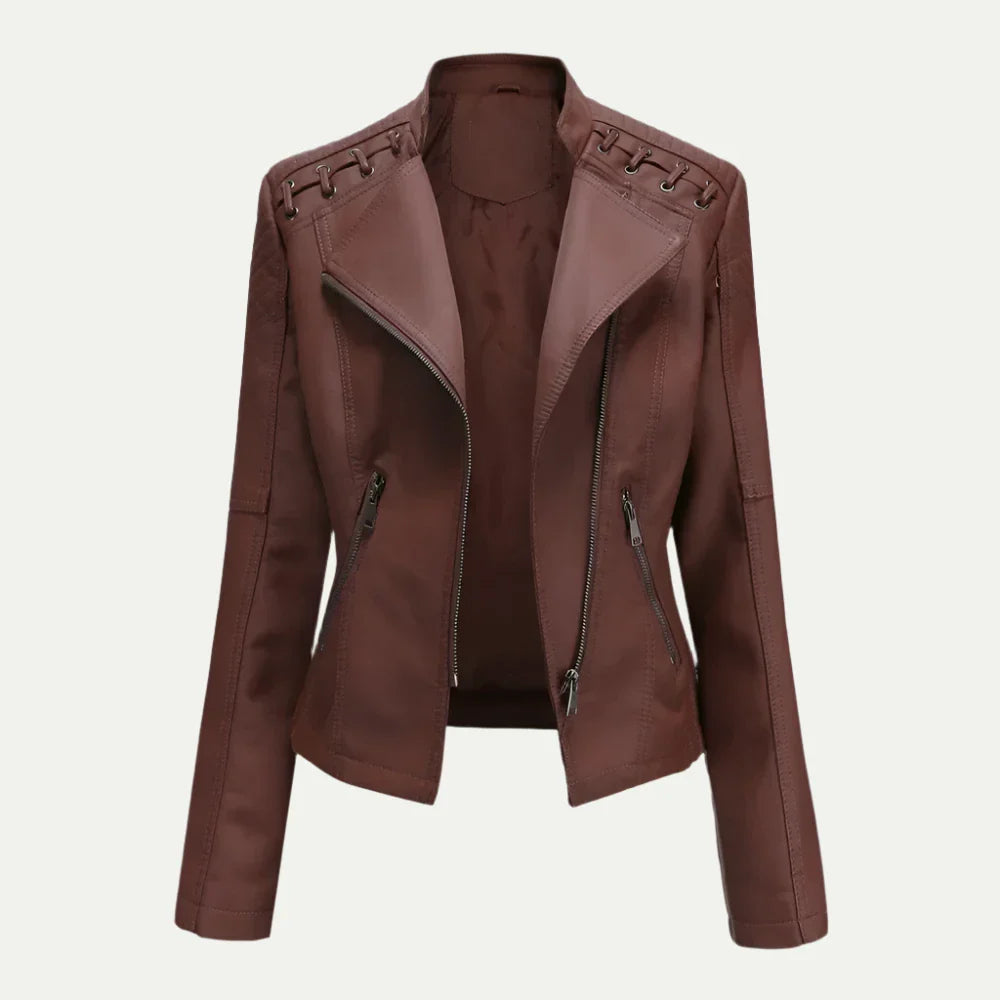 VogeLuxe | Women’s Asymmetric Faux Leather Motorcycle Jacket 1