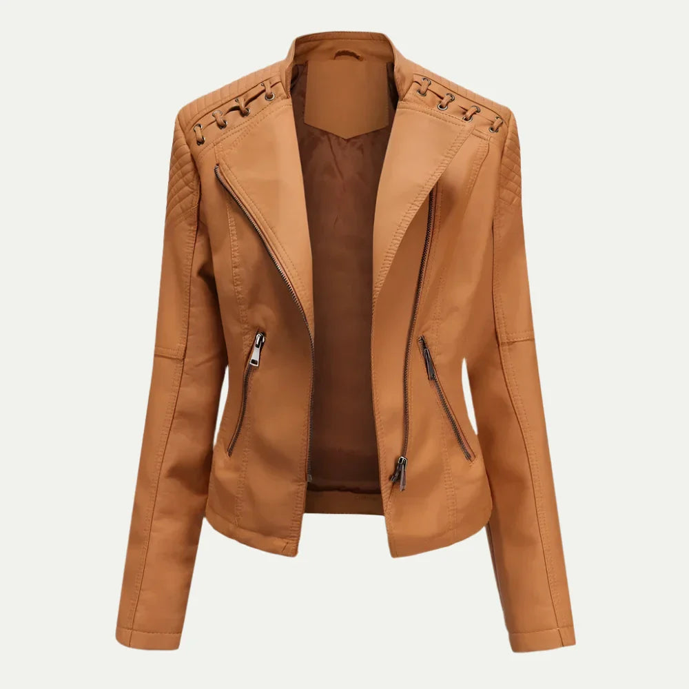 VogeLuxe | Women’s Asymmetric Faux Leather Motorcycle Jacket 2