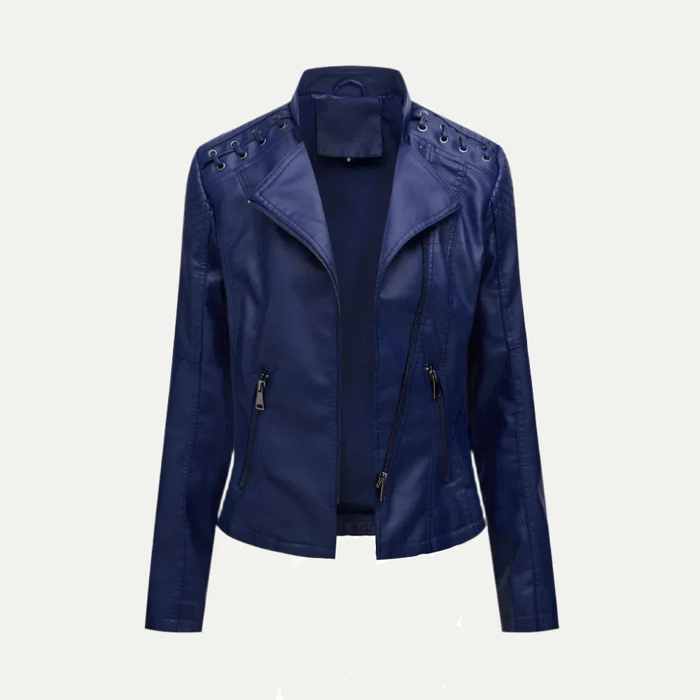 VogeLuxe | Women’s Asymmetric Faux Leather Motorcycle Jacket 4
