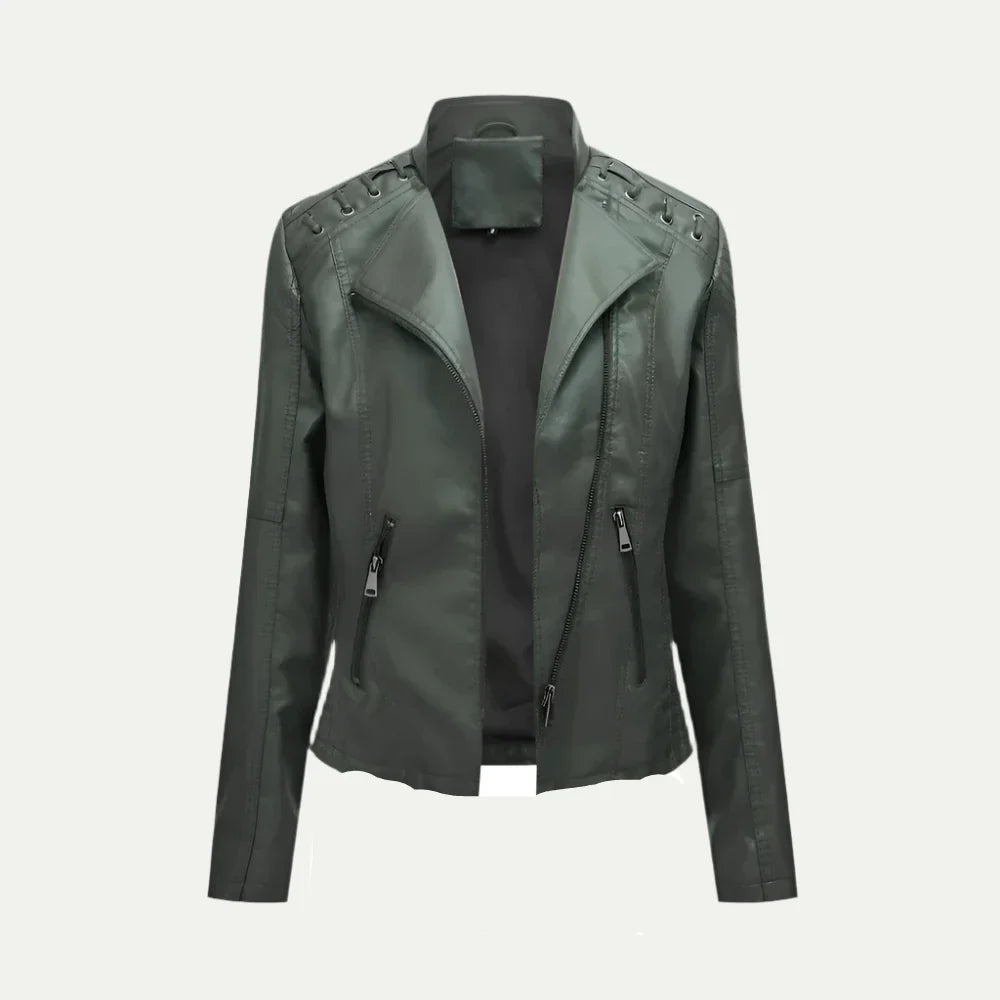 VogeLuxe | Women’s Asymmetric Faux Leather Motorcycle Jacket 7