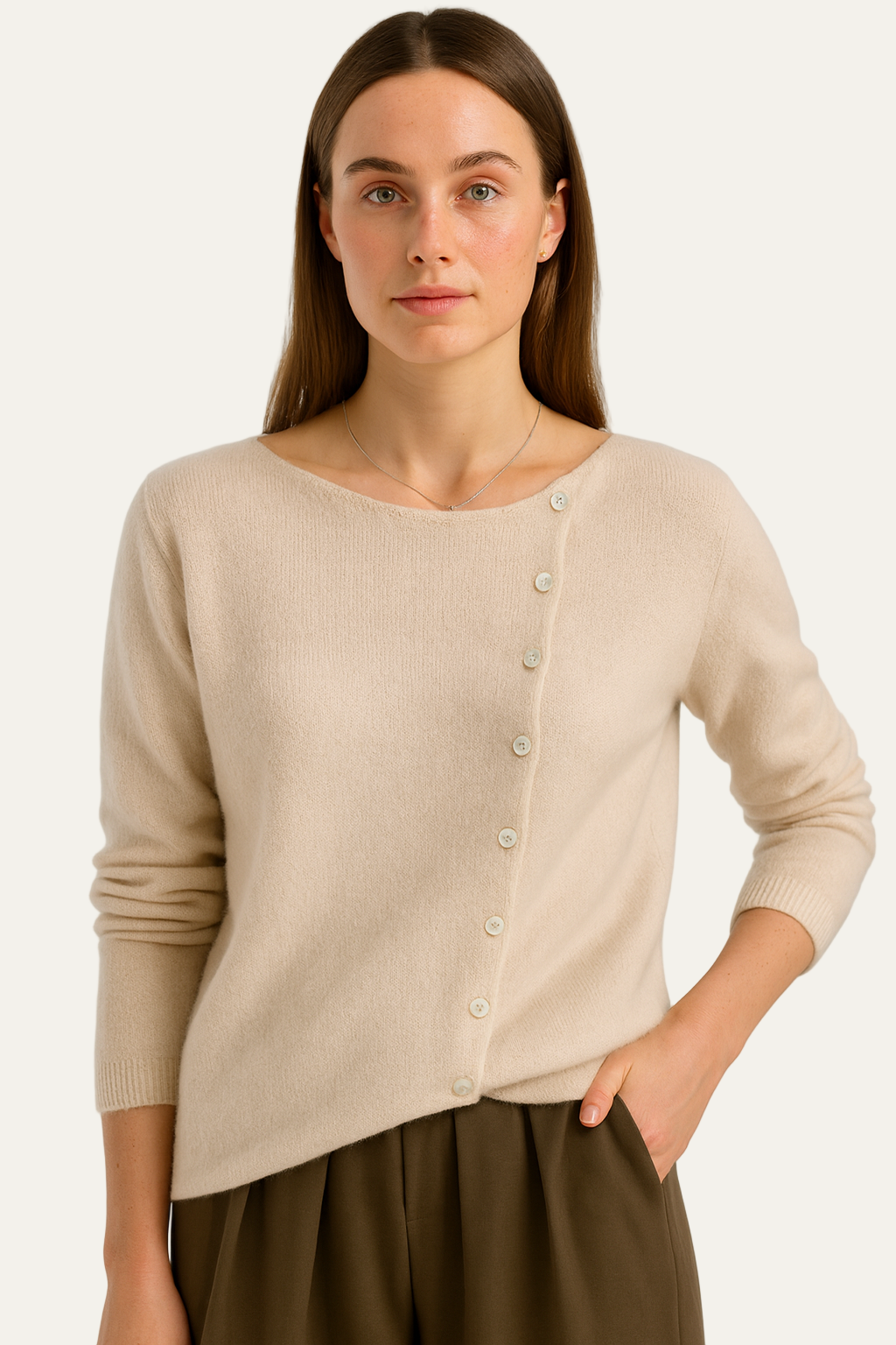 VogeLuxe | Women’s Asymmetrical Button Knit Cardigan 1