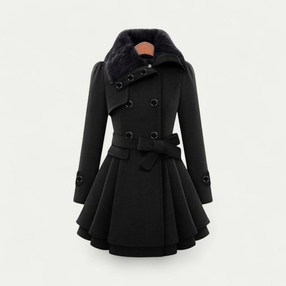 VogeLuxe | Women’s Belted Plush Collar Trench Coat 0
