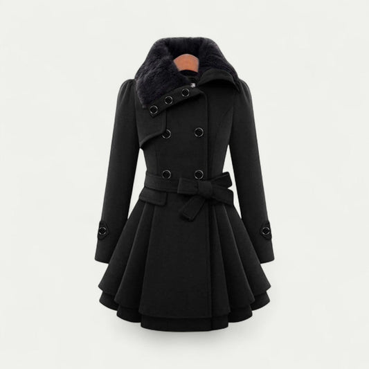 VogeLuxe | Women’s Belted Plush Collar Trench Coat 0