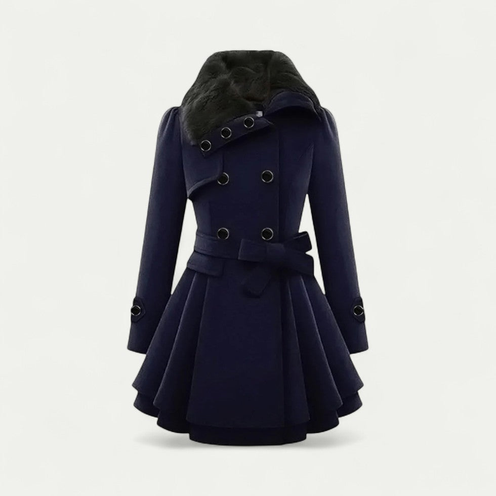 VogeLuxe | Women’s Belted Plush Collar Trench Coat 1