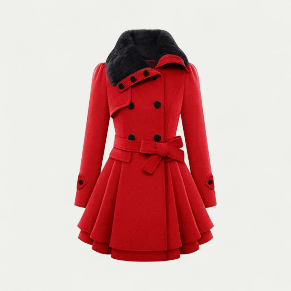VogeLuxe | Women’s Belted Plush Collar Trench Coat 2