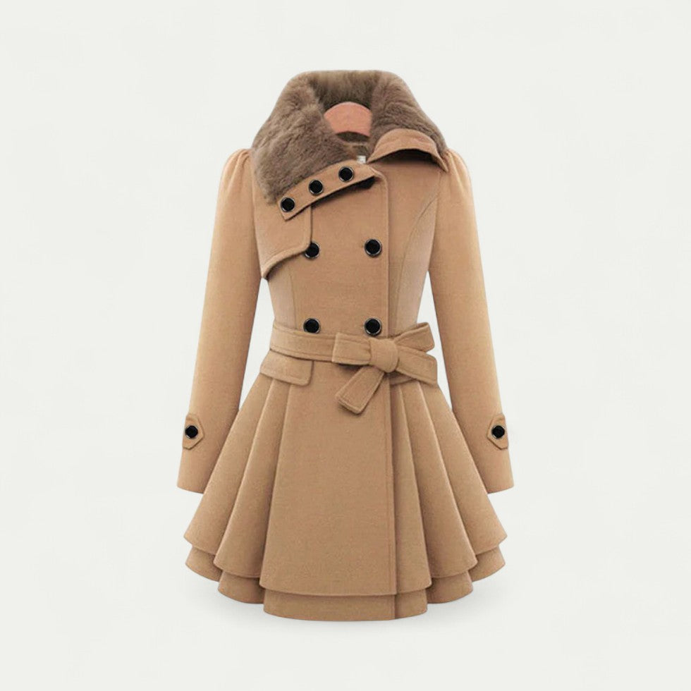 VogeLuxe | Women’s Belted Plush Collar Trench Coat 3