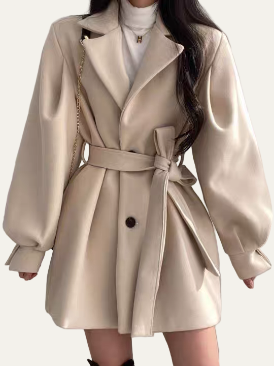 VogeLuxe | Women’s Belted Puff Sleeve Trench Coat 0
