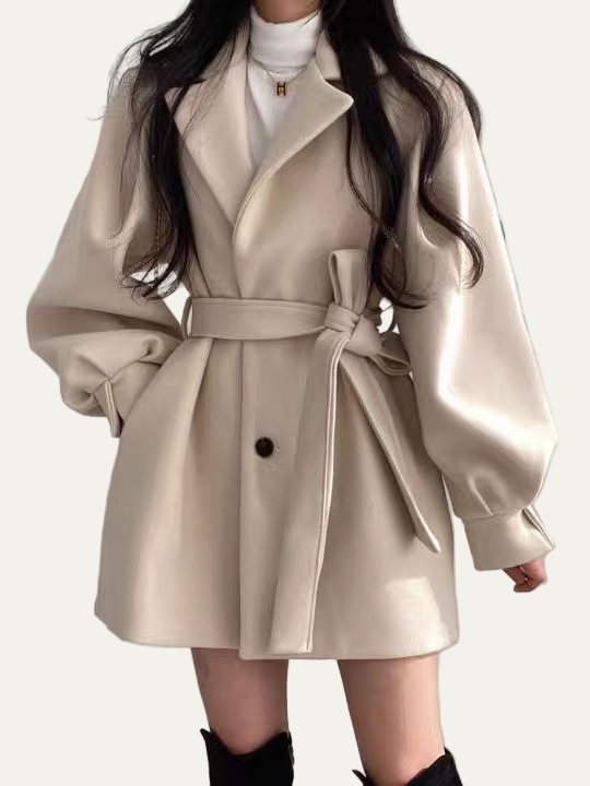VogeLuxe | Women’s Belted Puff Sleeve Trench Coat 1
