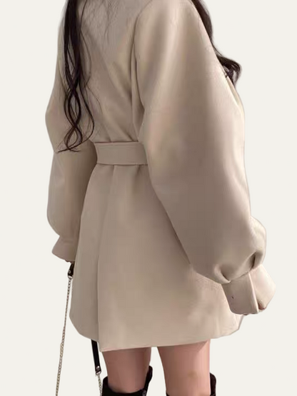 VogeLuxe | Women’s Belted Puff Sleeve Trench Coat 3