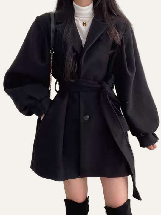 VogeLuxe | Women’s Belted Puff Sleeve Trench Coat 4