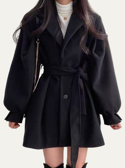 VogeLuxe | Women’s Belted Puff Sleeve Trench Coat 5