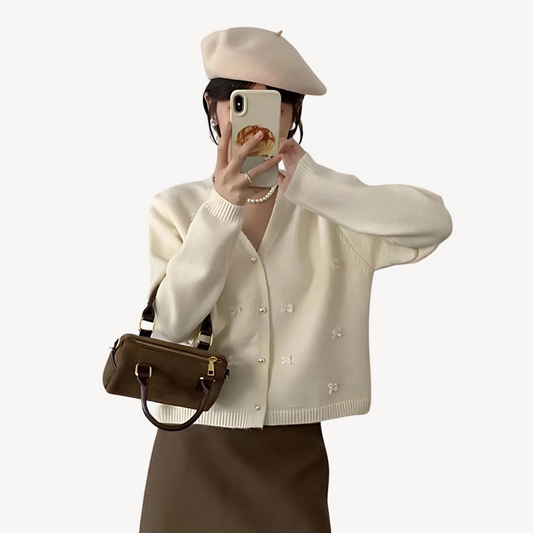 VogeLuxe | Women’s Bow Detail V Neck Cardigan 0