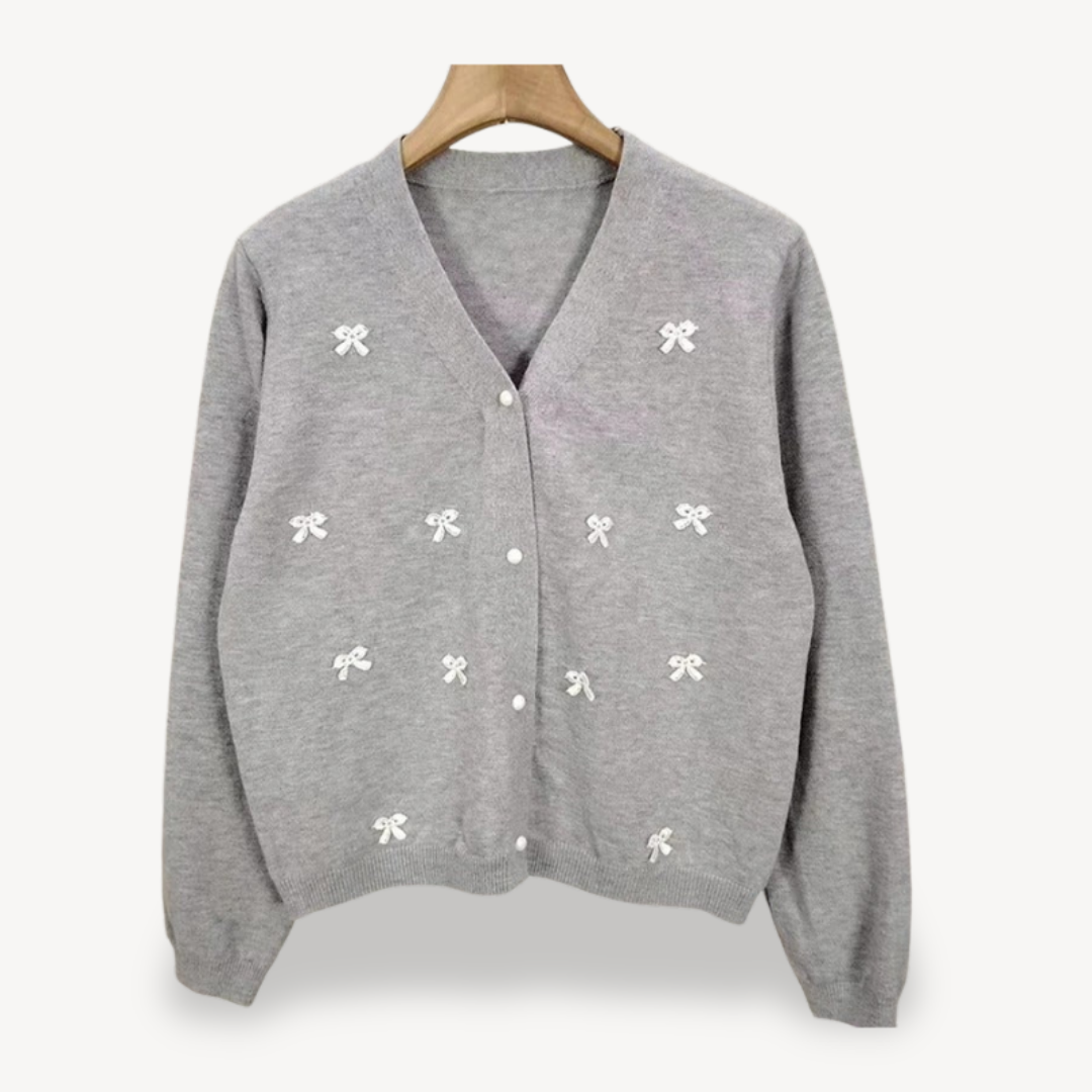 VogeLuxe | Women’s Bow Detail V Neck Cardigan 1
