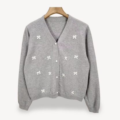 VogeLuxe | Women’s Bow Detail V Neck Cardigan 1