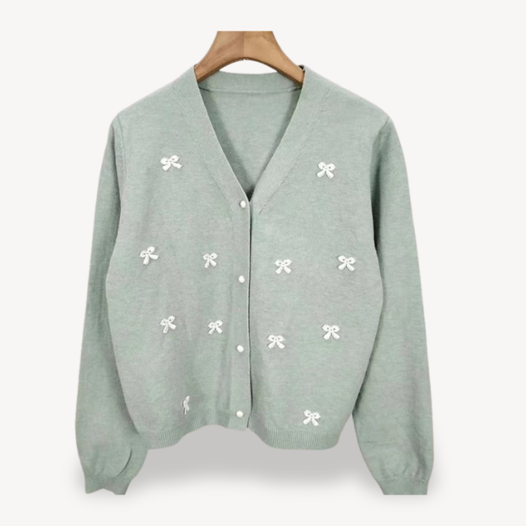 VogeLuxe | Women’s Bow Detail V Neck Cardigan 3
