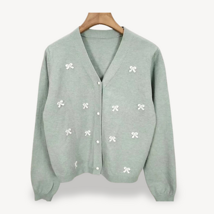 VogeLuxe | Women’s Bow Detail V Neck Cardigan 3