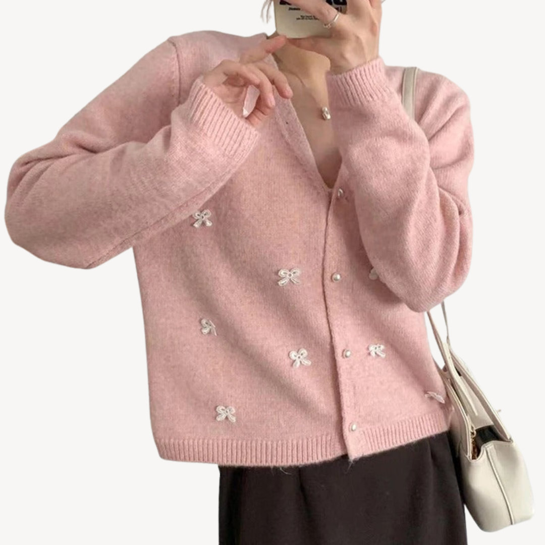 VogeLuxe | Women’s Bow Detail V Neck Cardigan 4